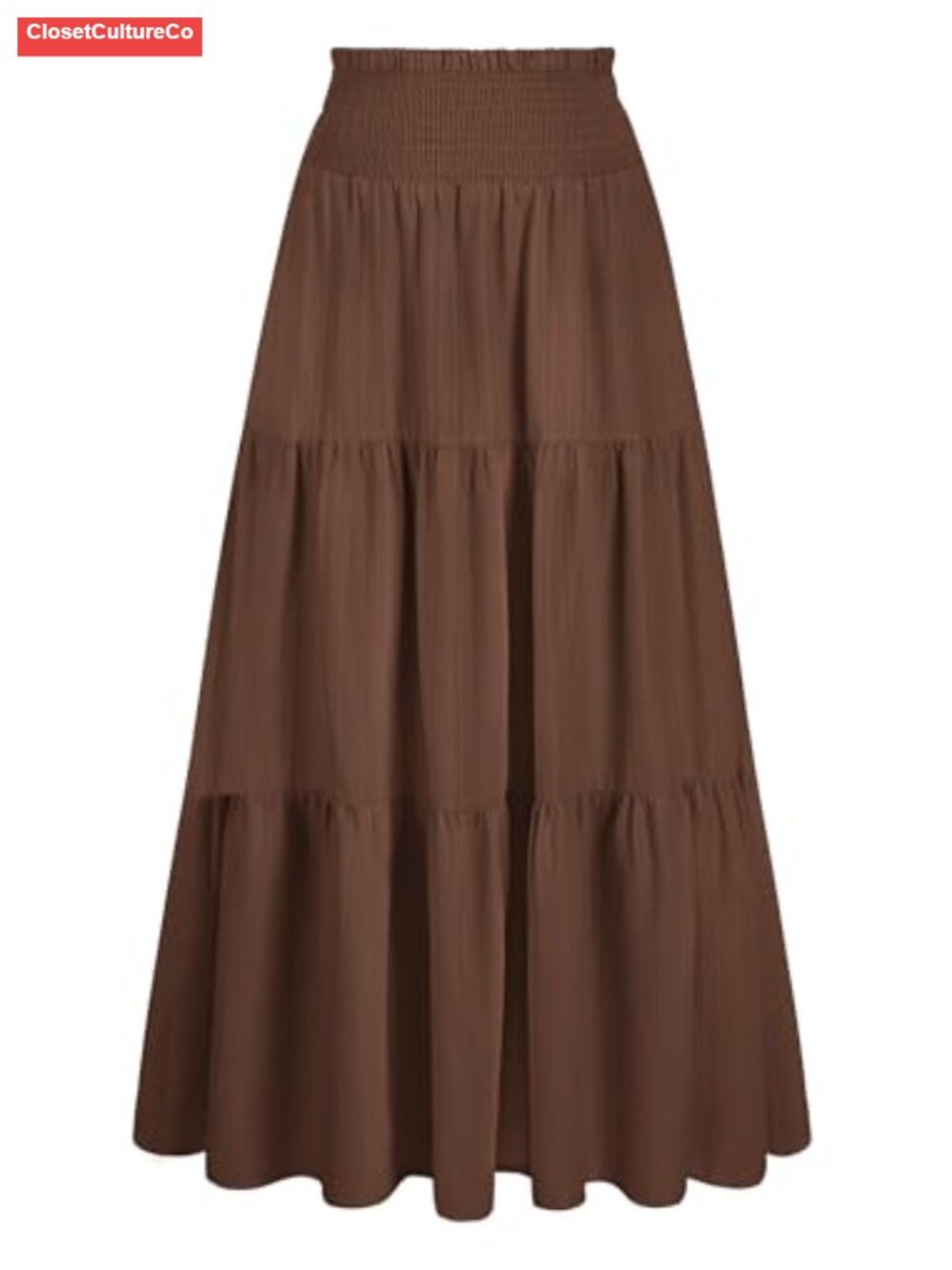 Women's Summer Maxi Skirt Smocked High Waist Flowy Boho Long Skirt Pockets